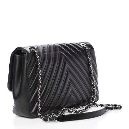 Chanel Lambskin Chevron Quilted Double Stitch Jumbo Single Flap Black 3 of 13