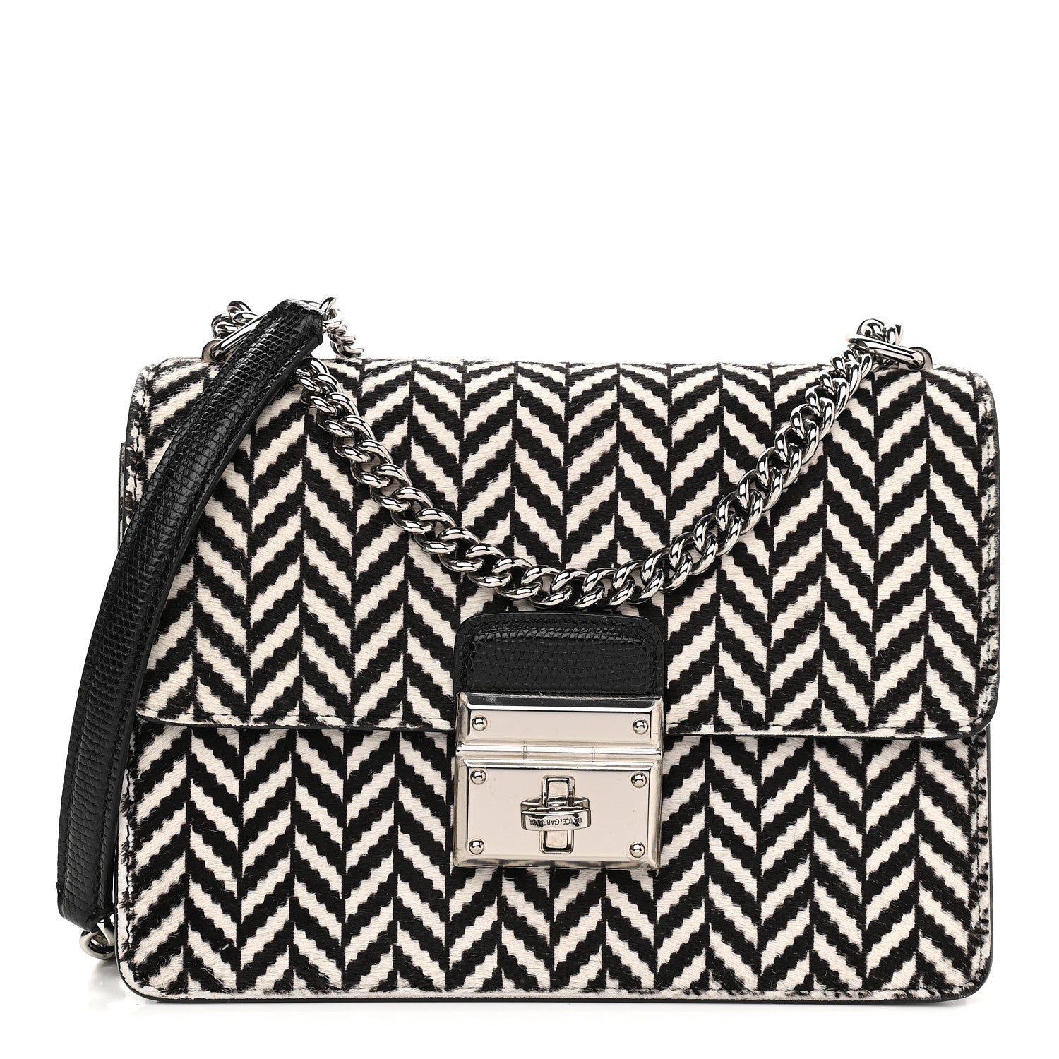 Dolce & Gabbana Chevron Rosalia Shoulder Bag Black White 1 of 9
