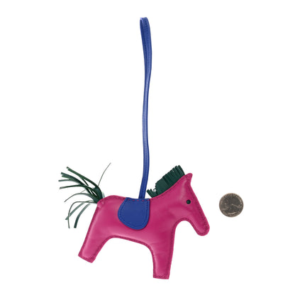 Hermes Milo Lambskin Grigri Rodeo Horse Bag Charm MM Rose Pourpre Malachite Bleu Electrique 2 of 4