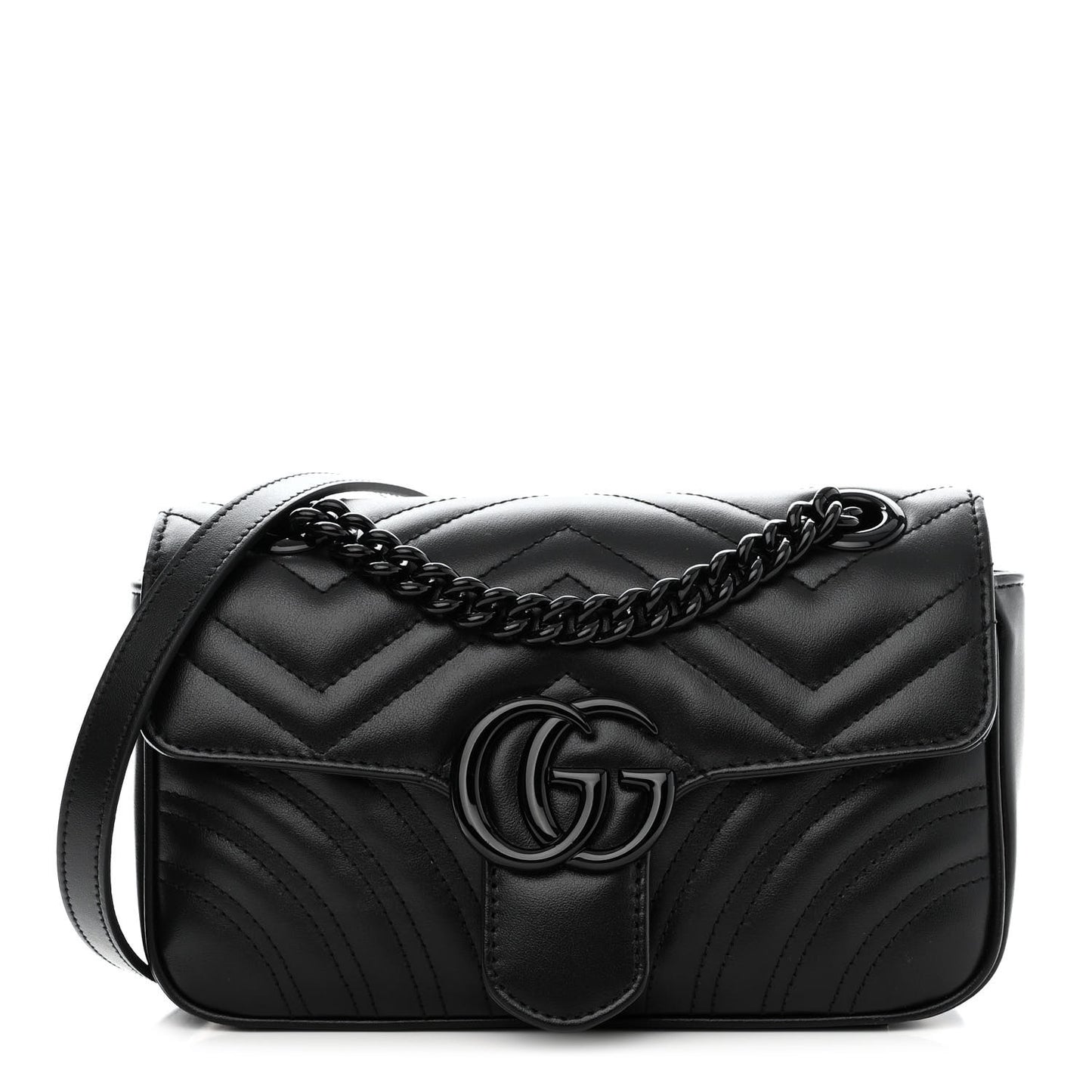 Calfskin Matelasse Monochrome Mini GG Marmont Shoulder Bag Black