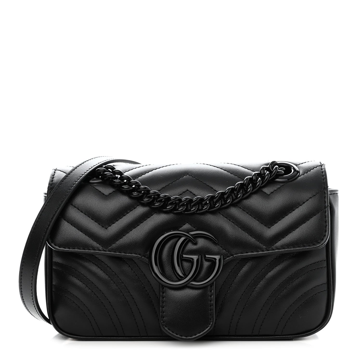 Gucci Calfskin Matelasse Monochrome Mini GG Marmont Shoulder Bag Black 1 of 10