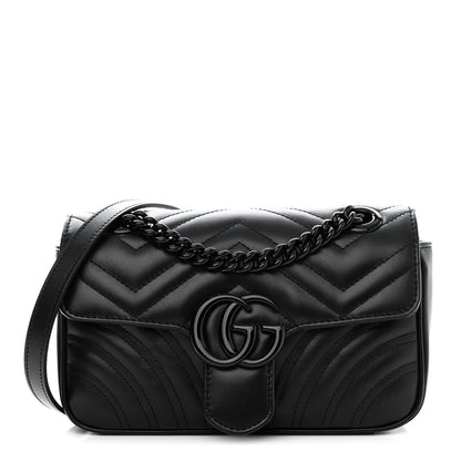 Gucci Calfskin Matelasse Monochrome Mini GG Marmont Shoulder Bag Black 1 of 10