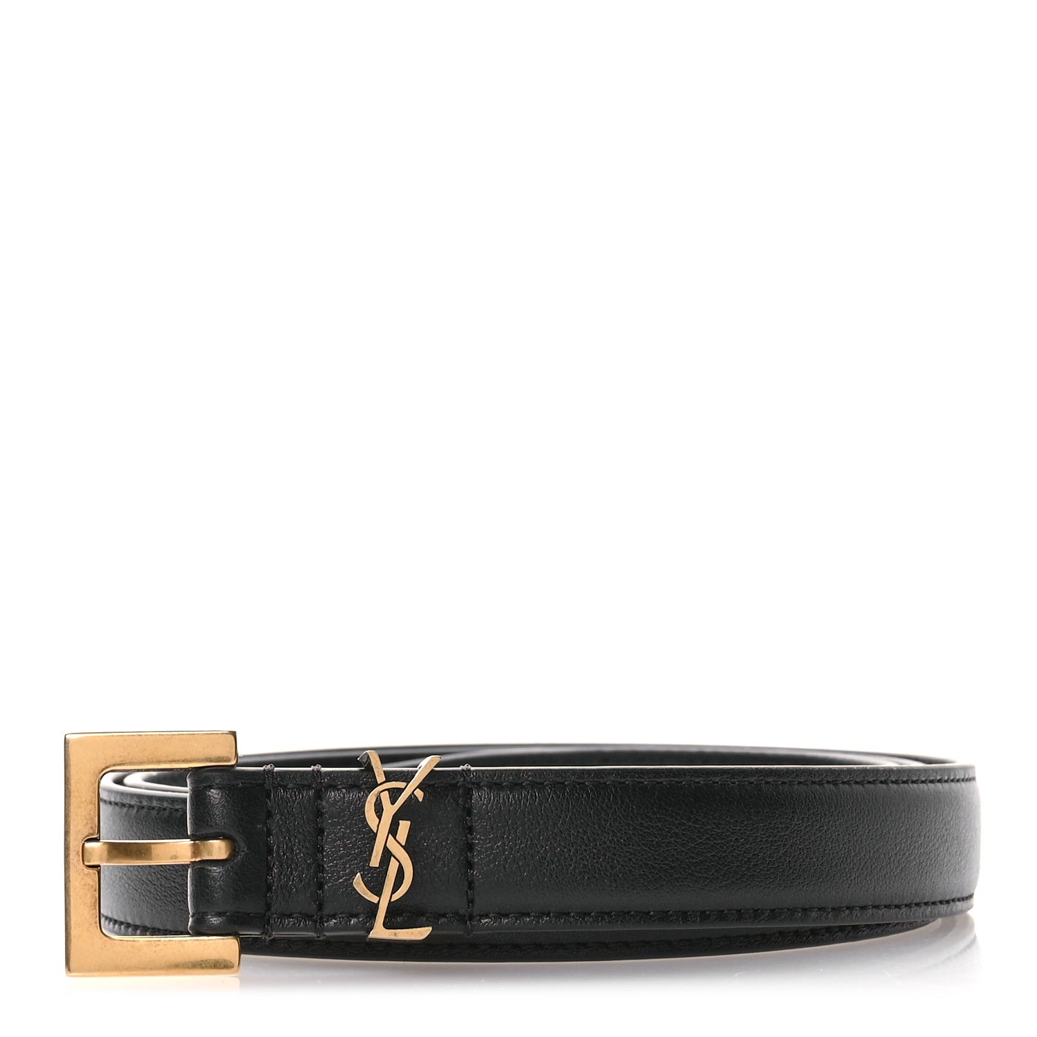 Saint Laurent Smooth Calfskin Monogram Square Buckle Belt 85 34 Black 1 of 5