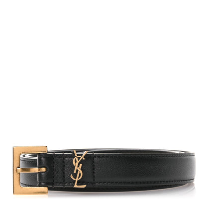 Saint Laurent Smooth Calfskin Monogram Square Buckle Belt 85 34 Black 1 of 5