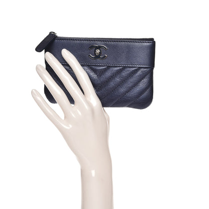 Chanel Metallic Sheepskin Chevron Quilted Small Vintage Mademoiselle Cosmetic Case Navy 2 of 8