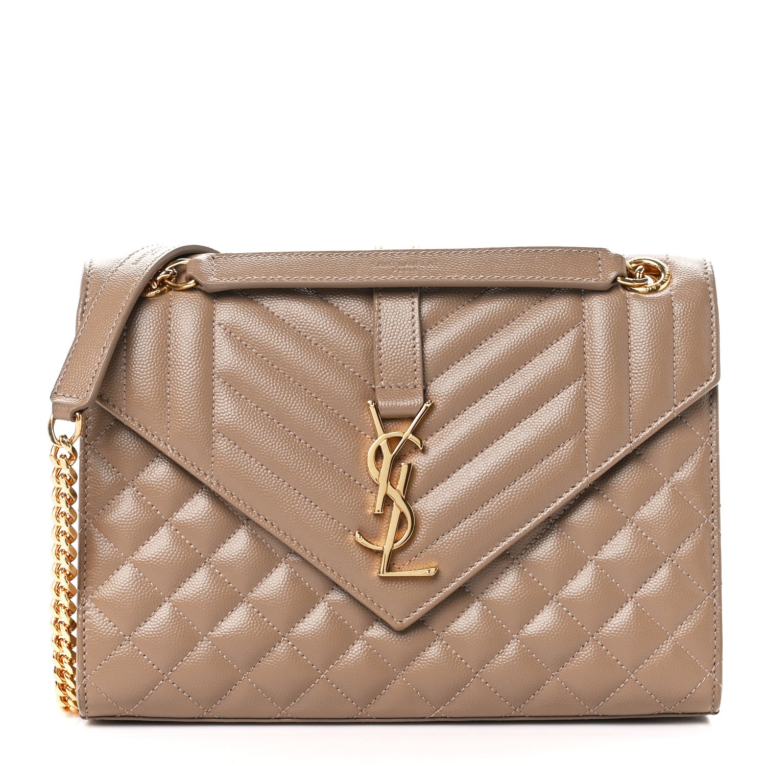 Saint Laurent Grain De Poudre Textured Mixed Matelasse Medium Triquilt Monogram Satchel Dark Beige 1 of 12