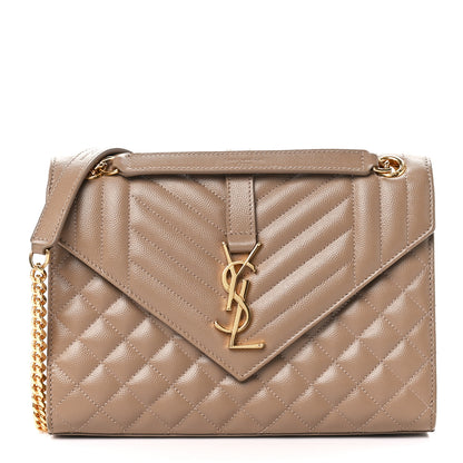 Saint Laurent Grain De Poudre Textured Mixed Matelasse Medium Triquilt Monogram Satchel Dark Beige 1 of 12