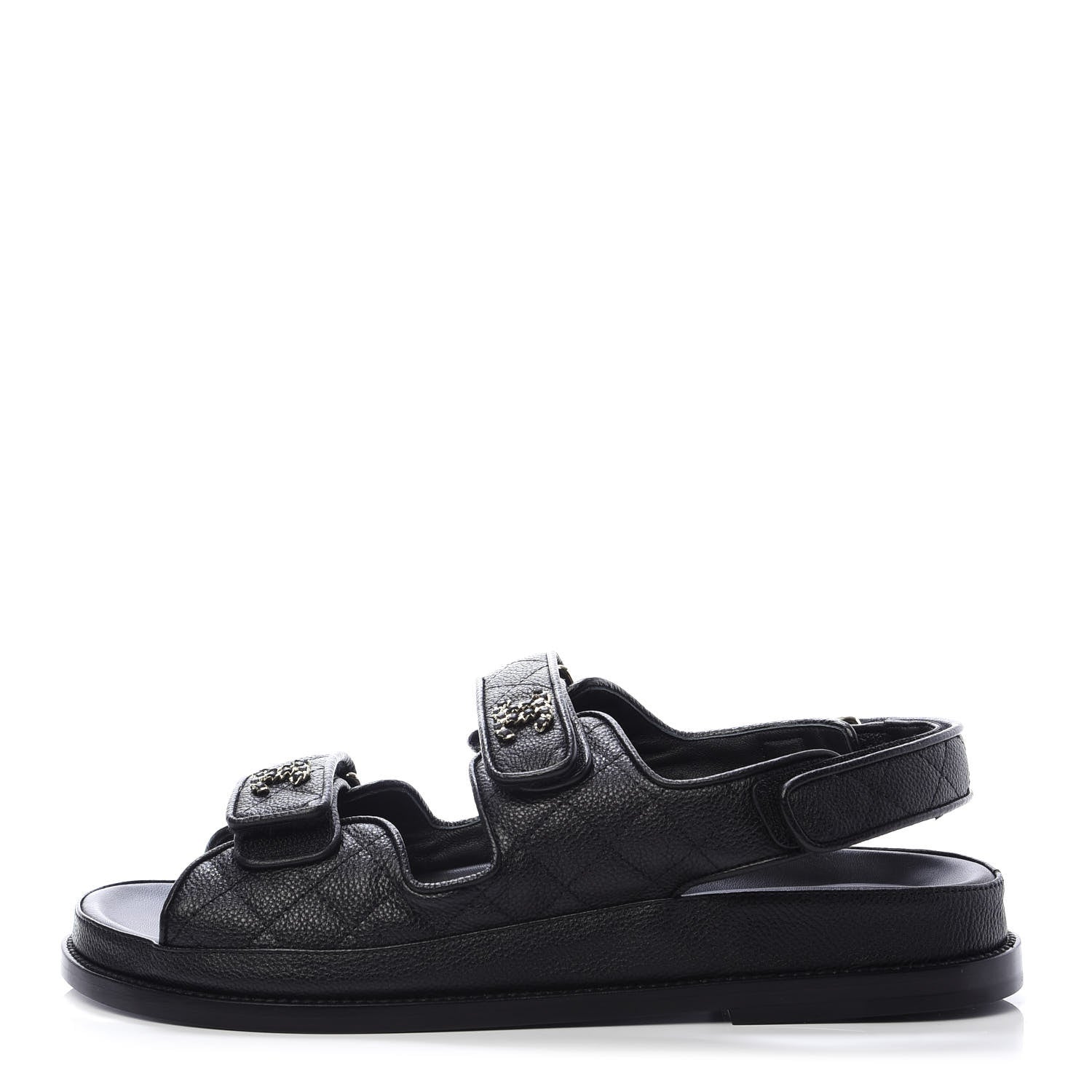 Chanel Caviar CC Flat Sandals 40.5 Black 1 of 9