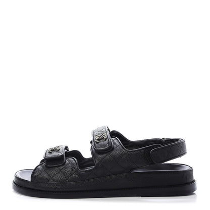 Chanel Caviar CC Flat Sandals 40.5 Black 1 of 9