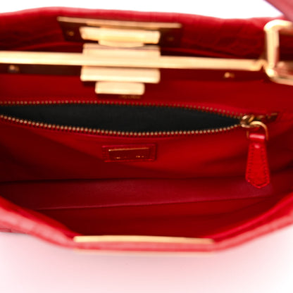 Fendi Shiny Crocodile Shiny Nappa Medium Peekaboo Iconic Satchel Red 6 of 10