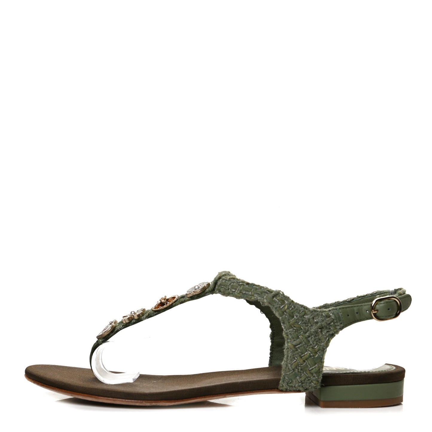 Tweed CC Charm Thong Sandals 37 Dark Green