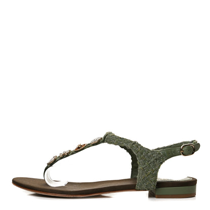 Chanel Tweed CC Charm Thong Sandals 37 Dark Green 1 of 11