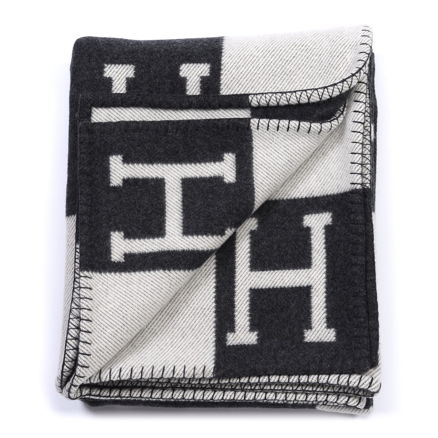Wool Cashmere Avalon Blanket Ecru Gris Fonce