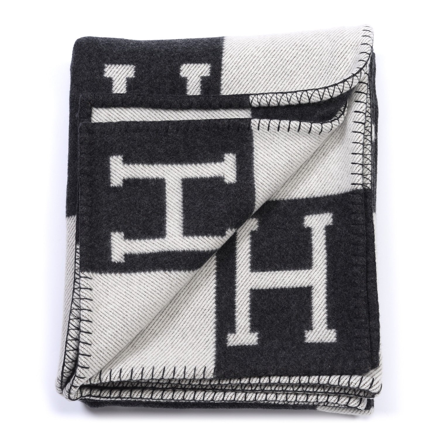 Hermes Wool Cashmere Avalon Blanket Ecru Gris Fonce 2 of 3