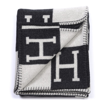 Hermes Wool Cashmere Avalon Blanket Ecru Gris Fonce 2 of 3