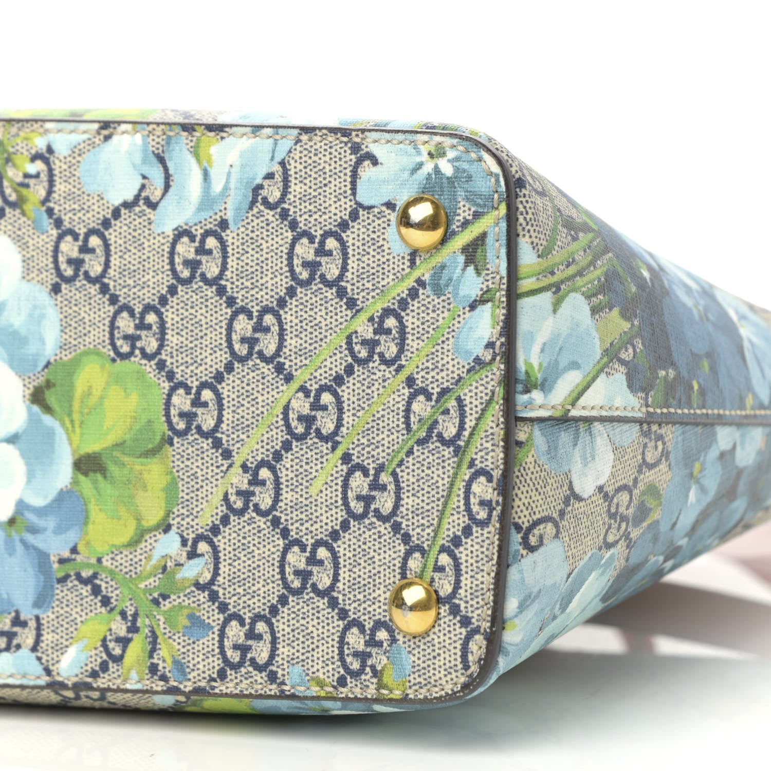 Gucci GG Supreme Monogram Blooms Medium Zip Top Tote Beige Blue Navy Hibiscus Red 11 of 15