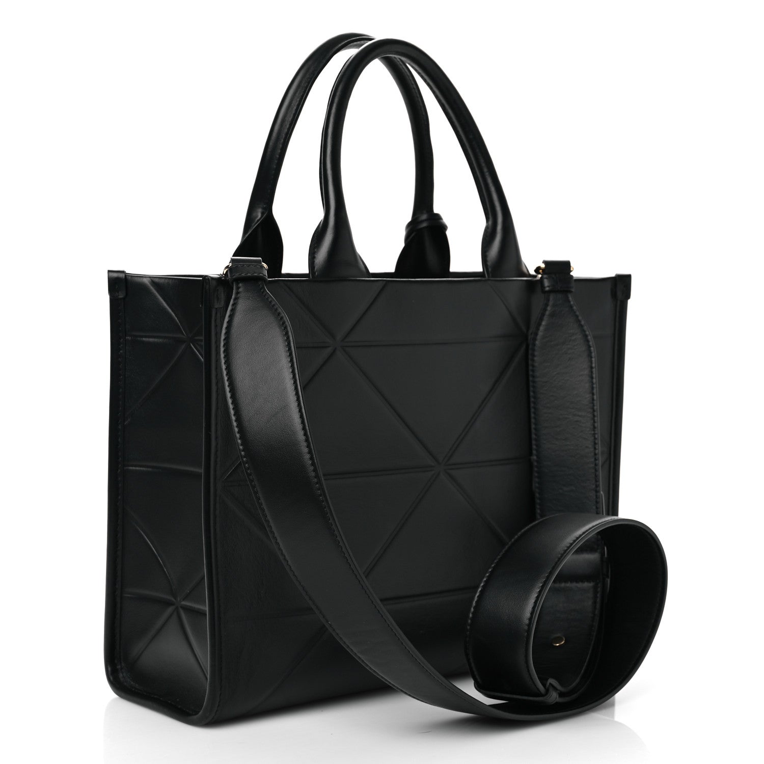 Prada Soft Calfskin Triangolo Symbole Embossed Small Tote Black 3 of 9