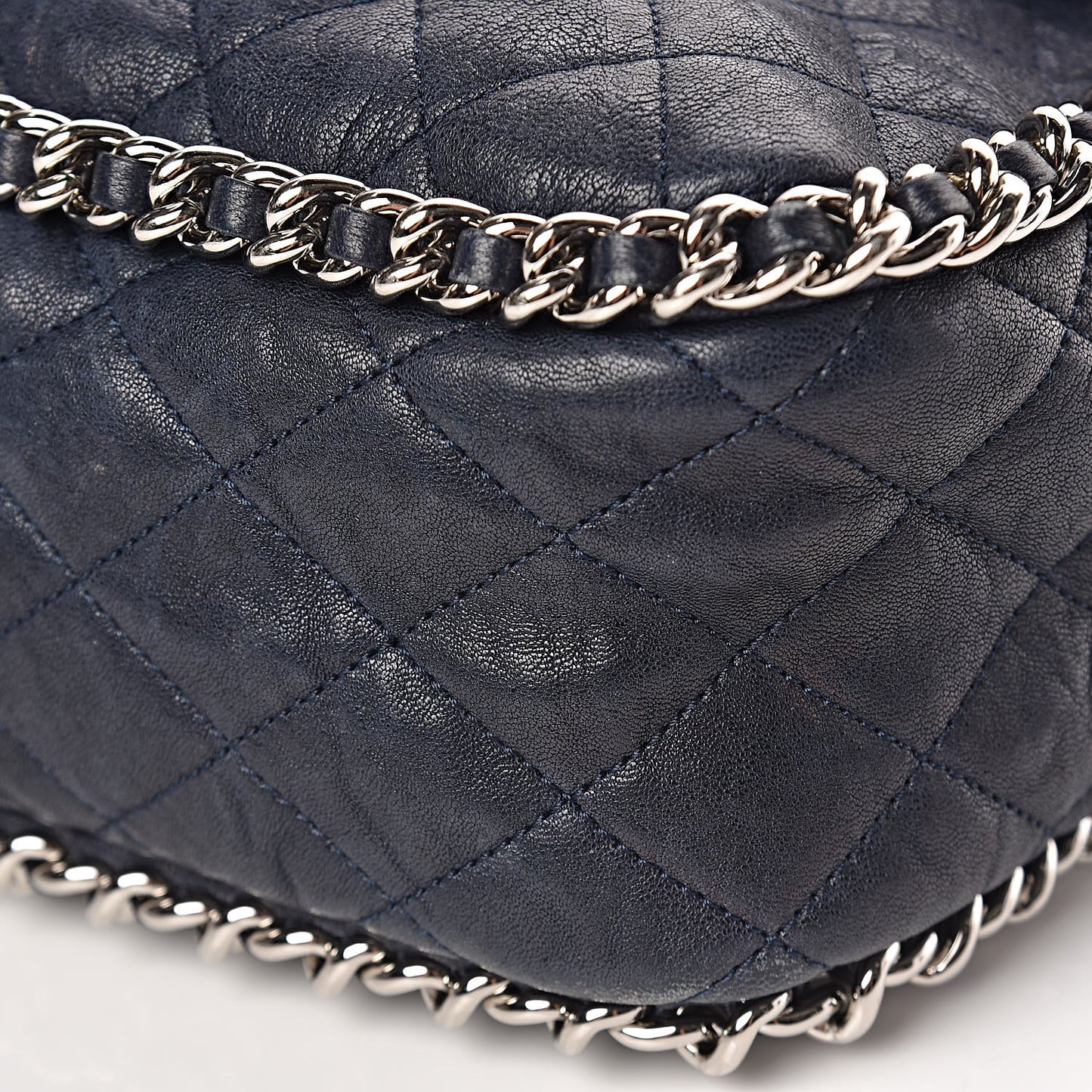 Washed Lambskin Quilted Chain Around Maxi Flap Dark Navy Blue