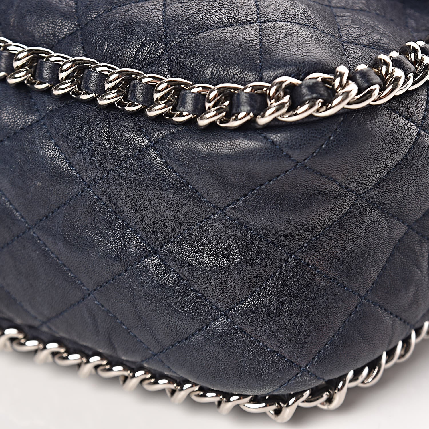 Chanel Washed Lambskin Quilted Chain Around Maxi Flap Dark Navy Blue 10 of 11