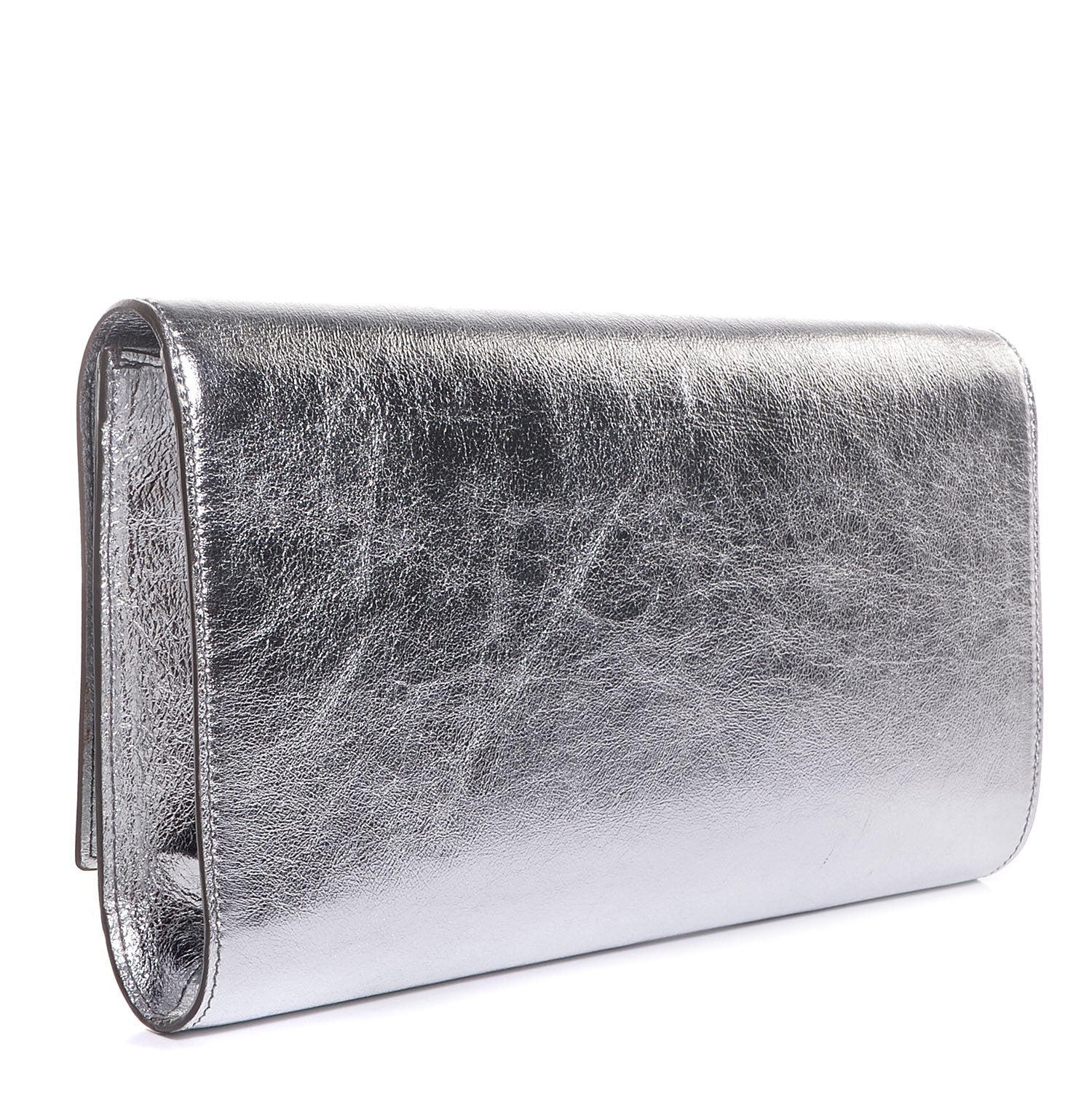 Saint Laurent Metallic Leather Large Belle De Jour Clutch Silver 3 of 7