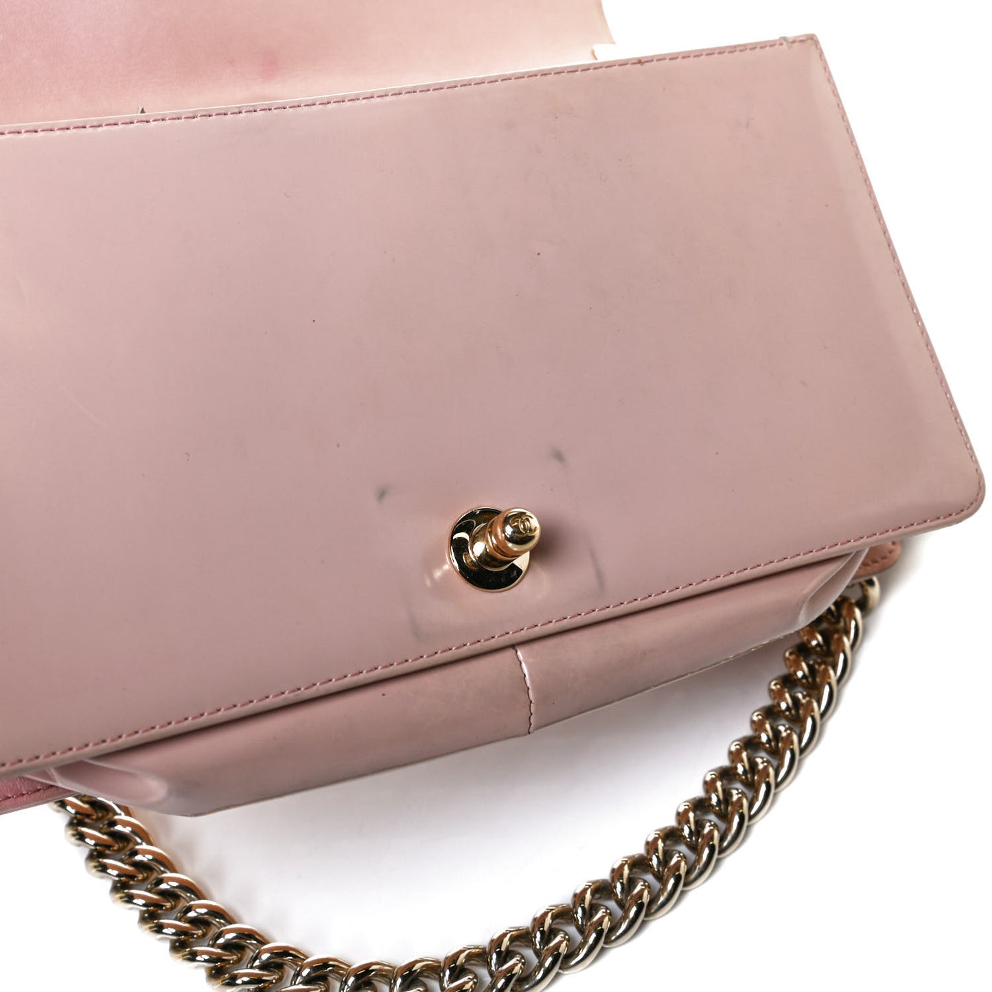 Patent Calfskin Quilted Medium Boy Flap Light Pink