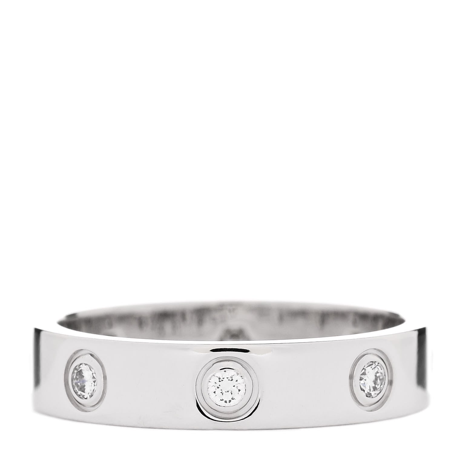 Cartier 18K White Gold 8 Diamond 4mm Wedding Band LOVE Ring 51 5.75 1 of 5