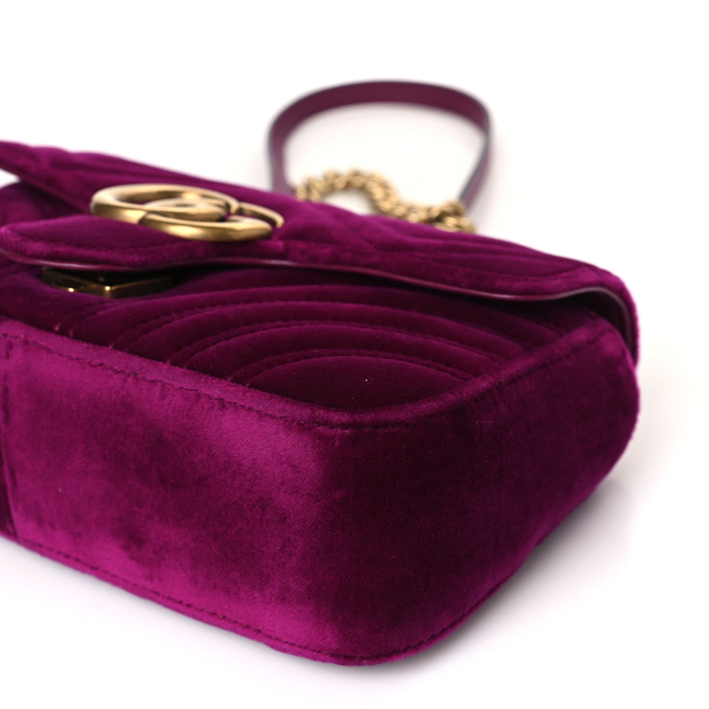 Velvet Matelasse Mini GG Marmont Shoulder Bag Fuchsia Violet Cyclamen