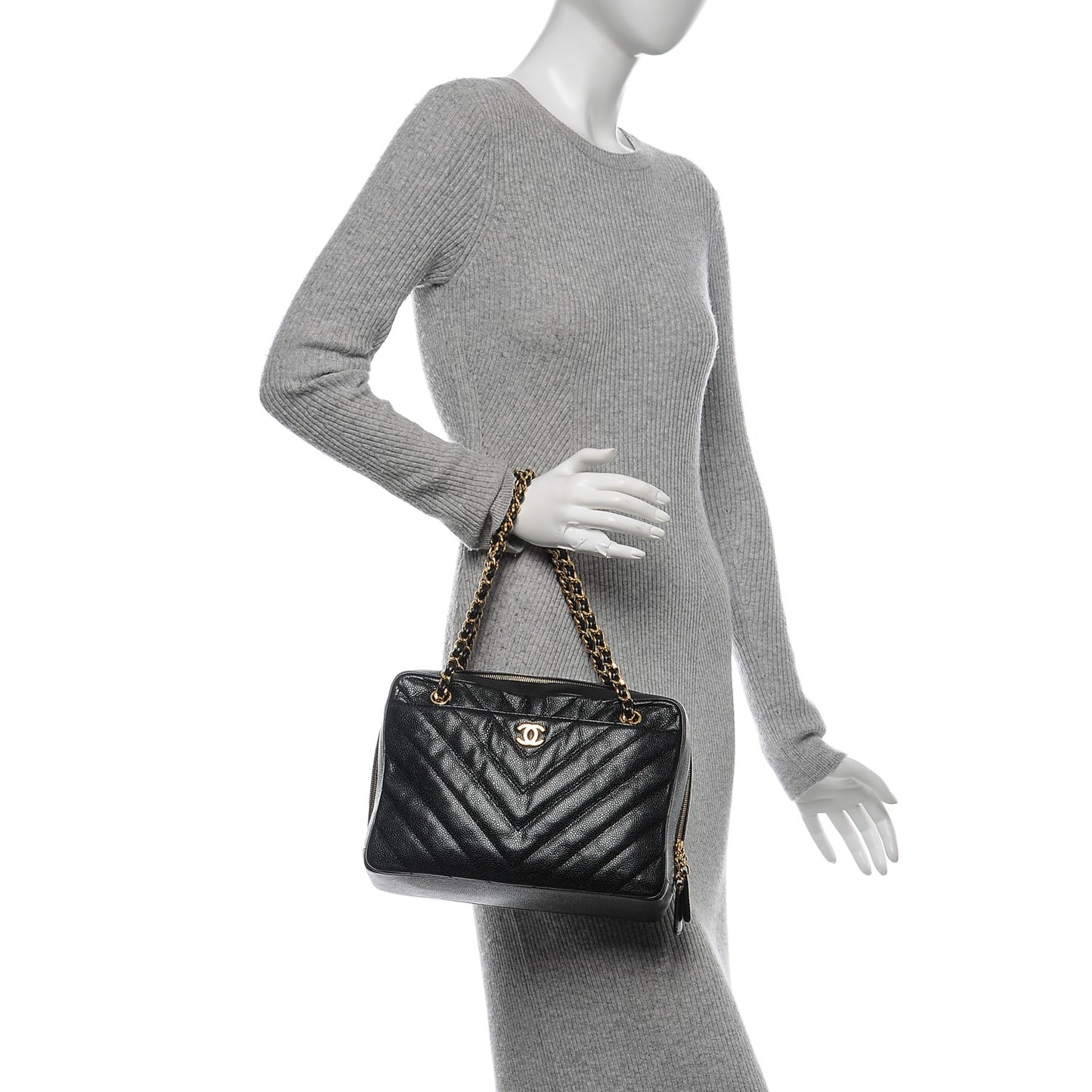 Caviar Chevron Quilted Camera Case Black