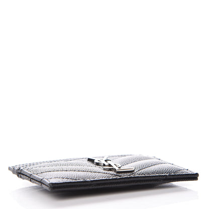 Saint Laurent Grain De Poudre Matelasse Chevron Monogram Credit Card Case Black 4 of 7
