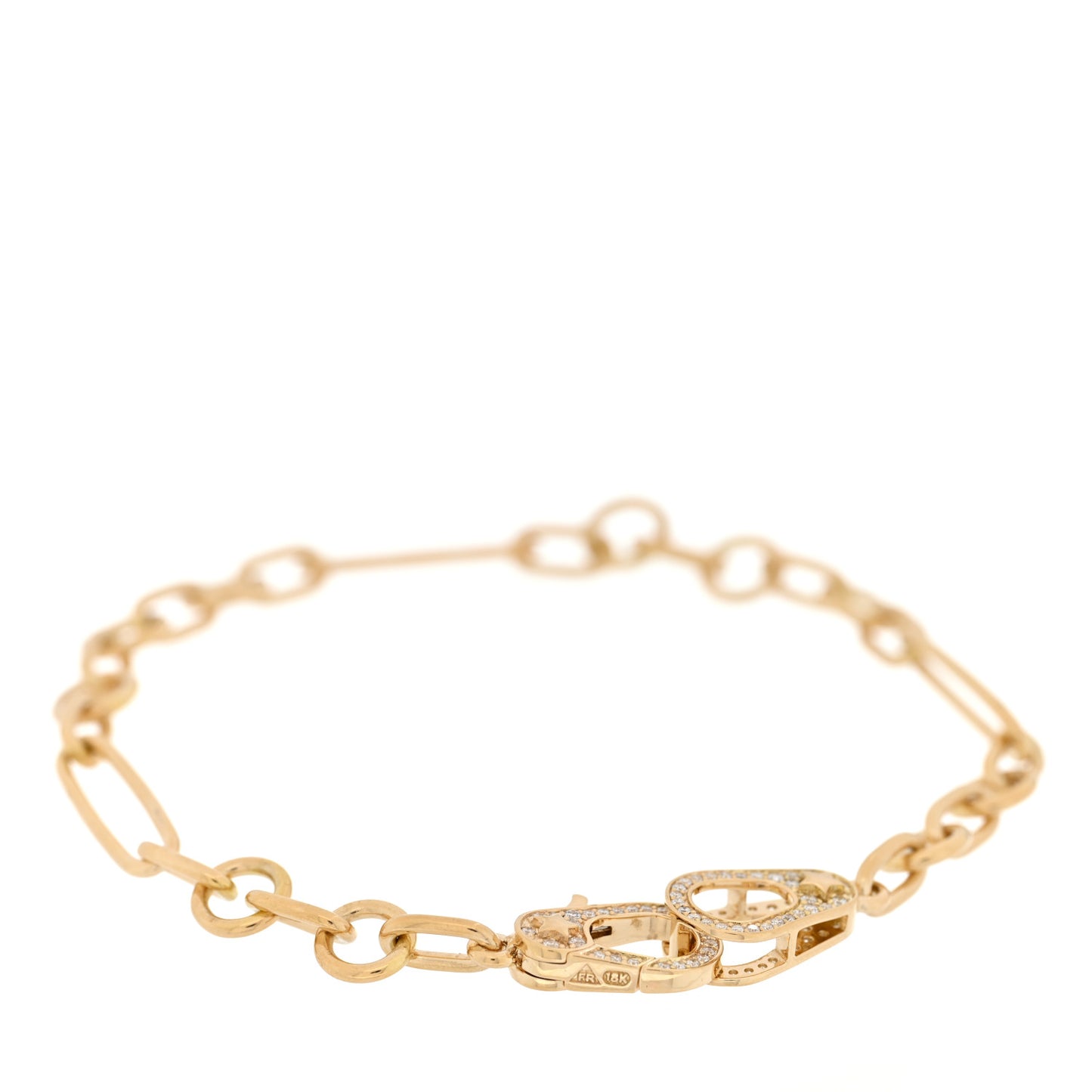 18K Yellow Gold Diamond Small Mixed Clip Chain Sister Hook Bracelet