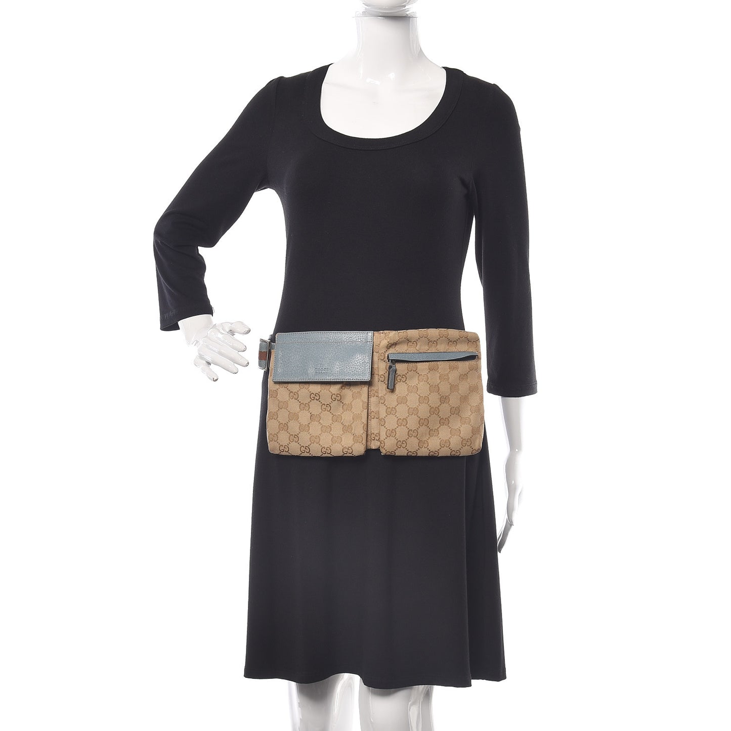GG Monogram Web Double Pocket Belt Bag Blue