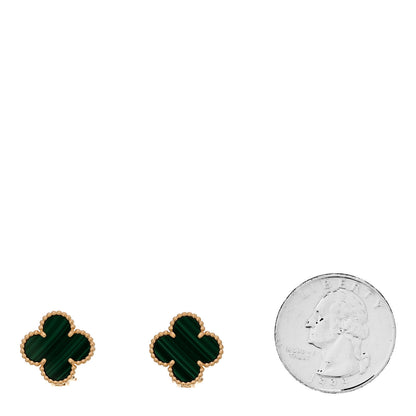 Van Cleef & Arpels 18K Yellow Gold Malachite Vintage Alhambra Earrings 2 of 5
