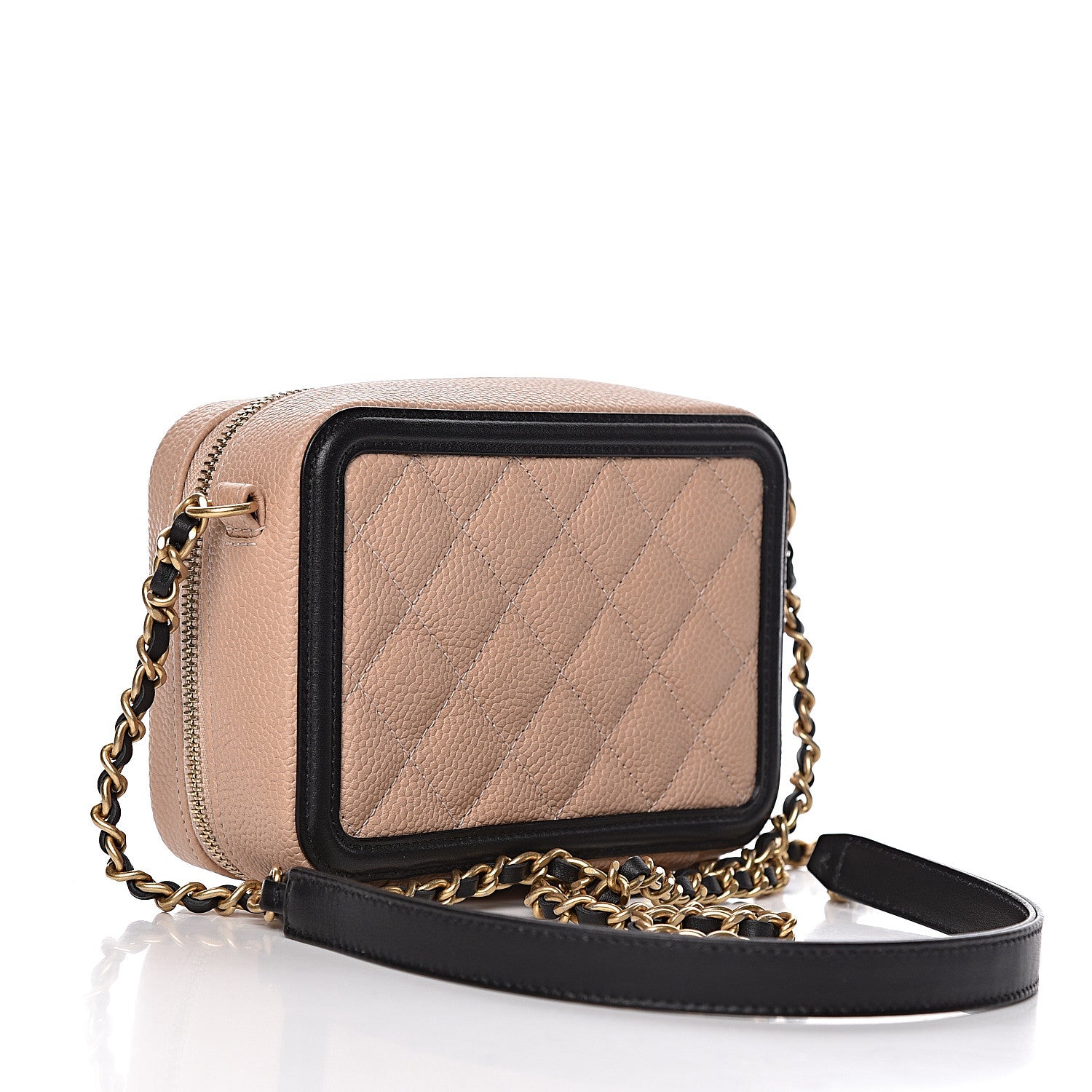 Chanel Caviar Quilted CC Filigree Vanity Clutch With Chain Beige Black 3 of 11