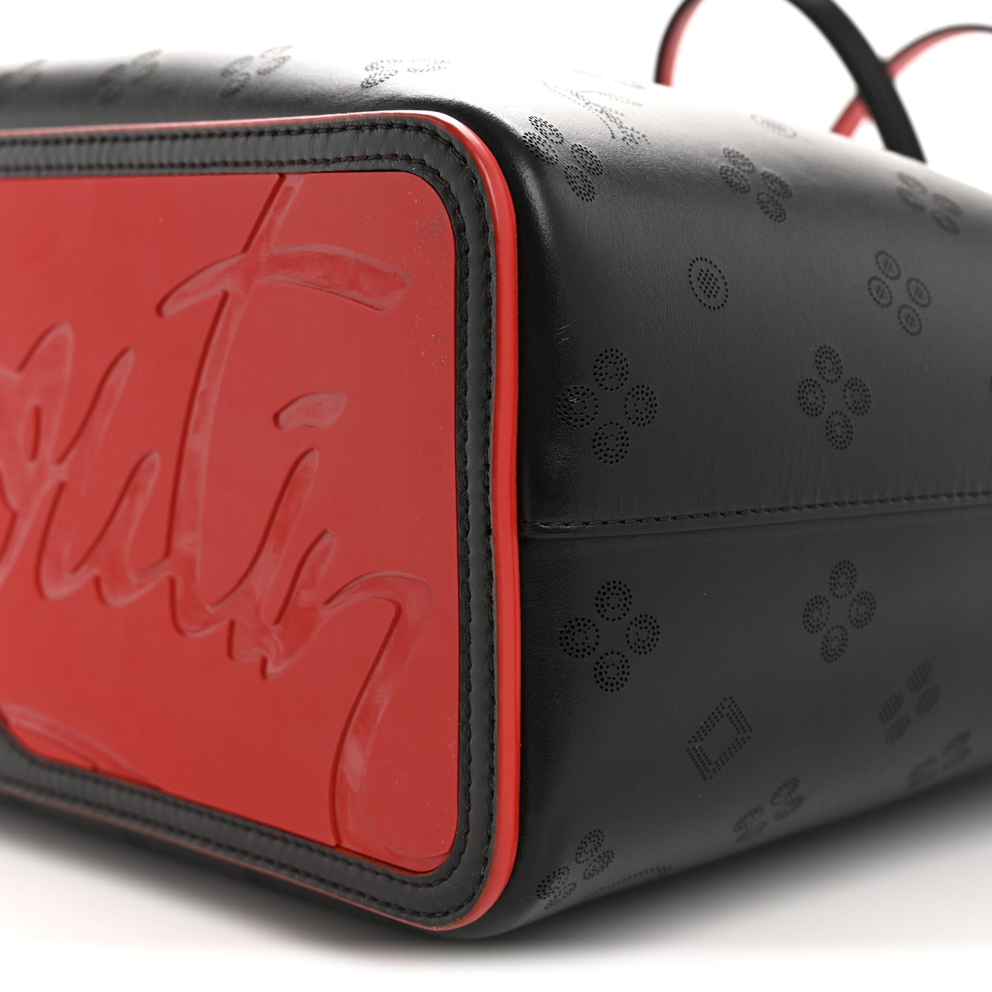 Perforated Calfskin Loubinthesky East West Cabata Tote Black Red