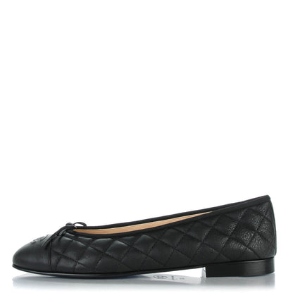 Chanel Aged Calfskin Quilted CC Cap Toe Ballerina Flats 42 Black 1 of 9