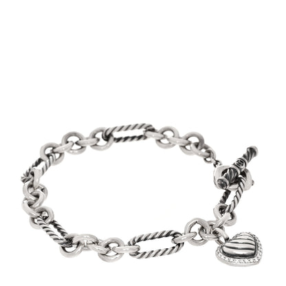 David Yurman Sterling Silver Diamond Cable Heart Charm Bracelet 1 of 4