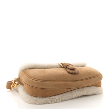 Christian Dior Suede Shearling Medium Bobby Flap Natural 4 of 10