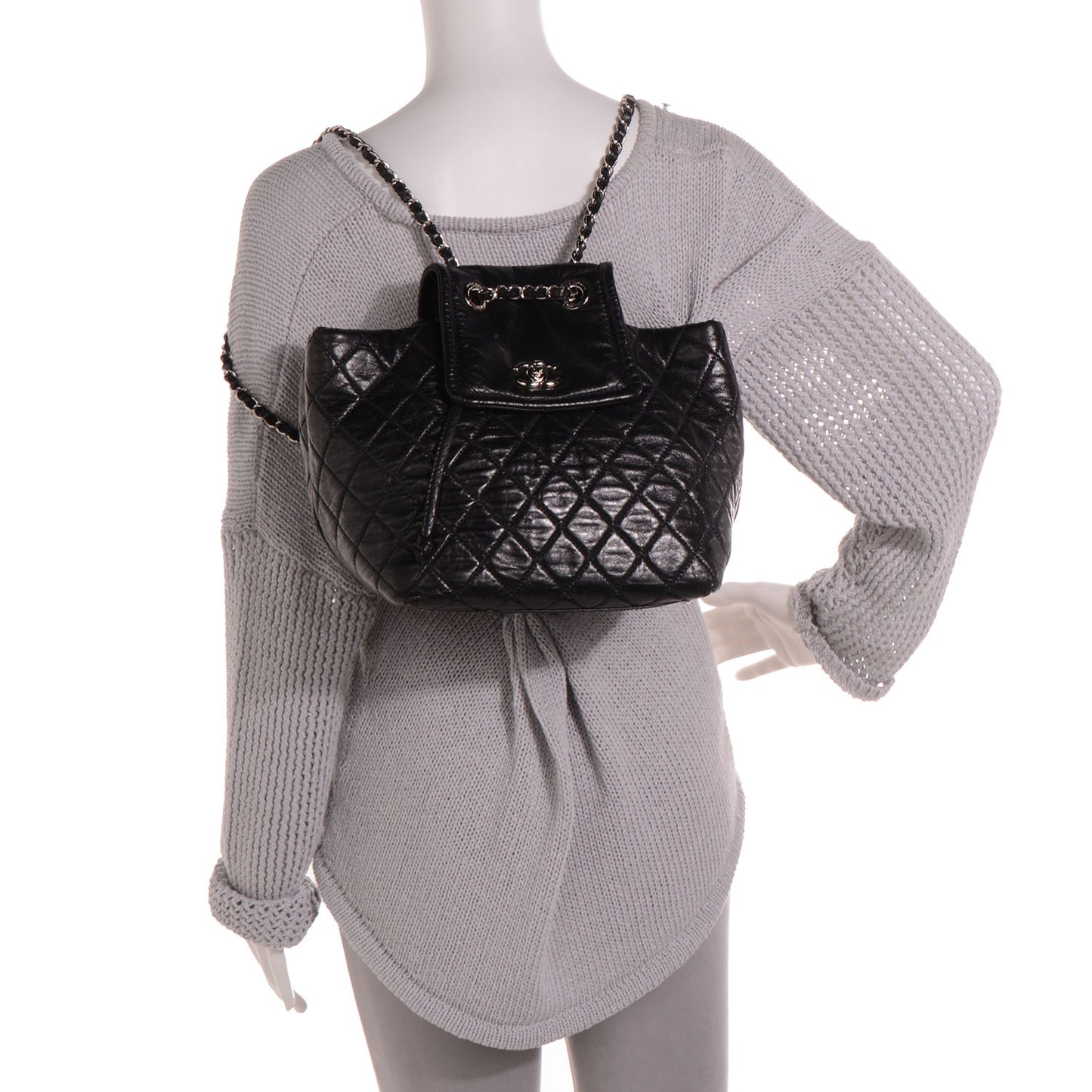 Glazed Calfskin Quilted Beijing Backpack Black