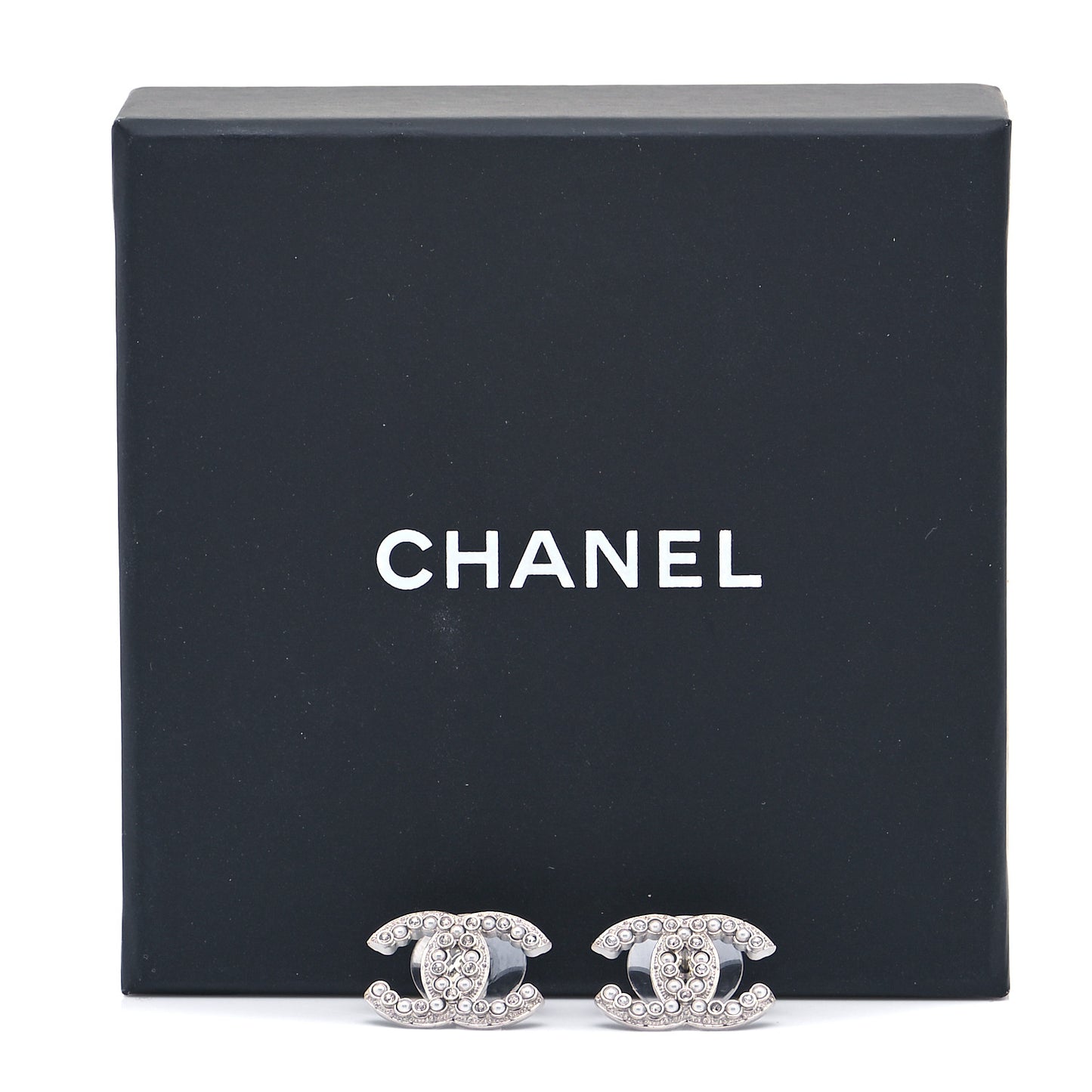 Crystal Pearl CC Earrings Silver