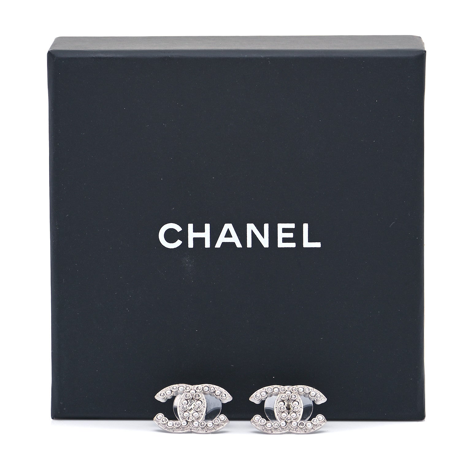 Chanel Crystal Pearl CC Earrings Silver 6 of 6