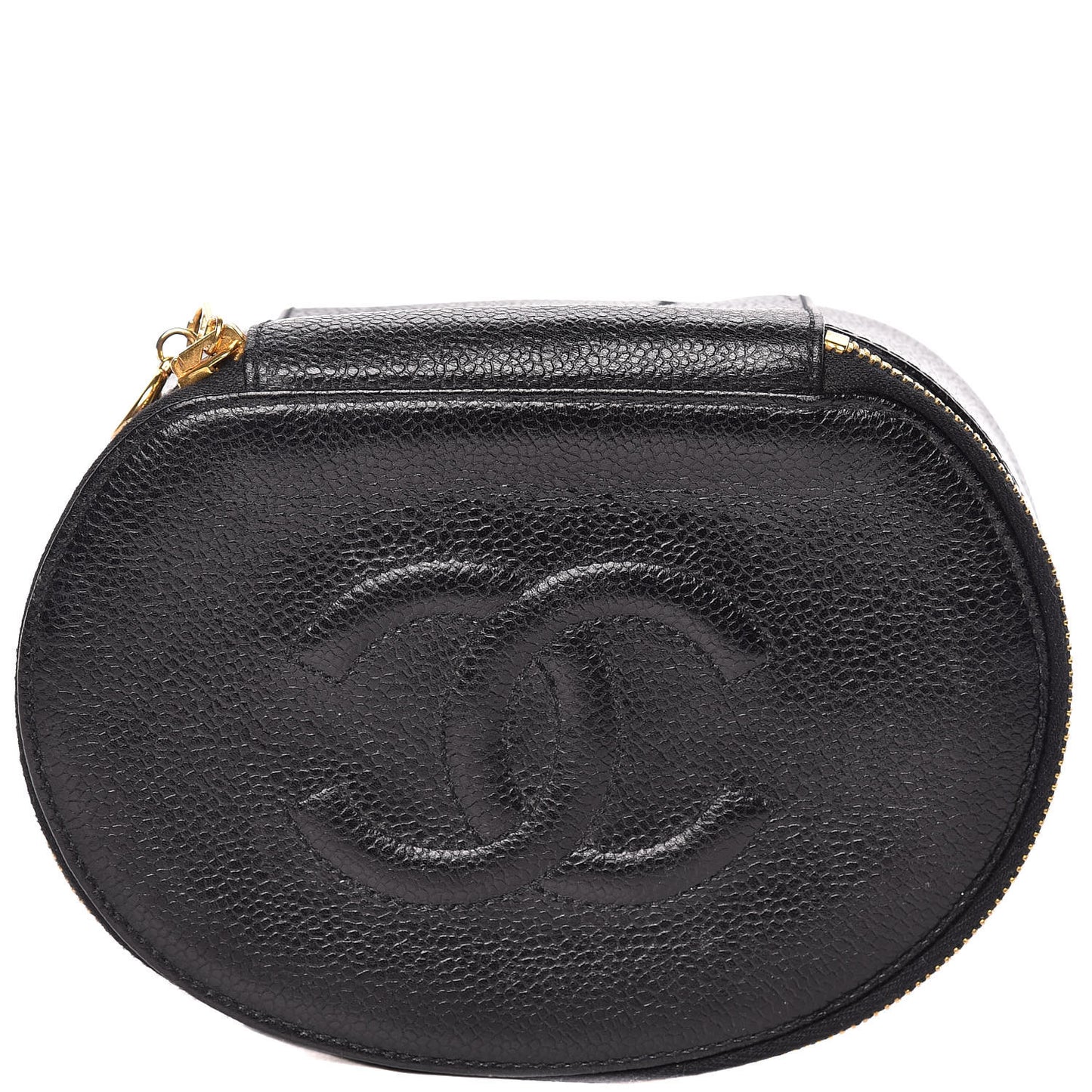 Caviar Round Jewelry Travel Case Black