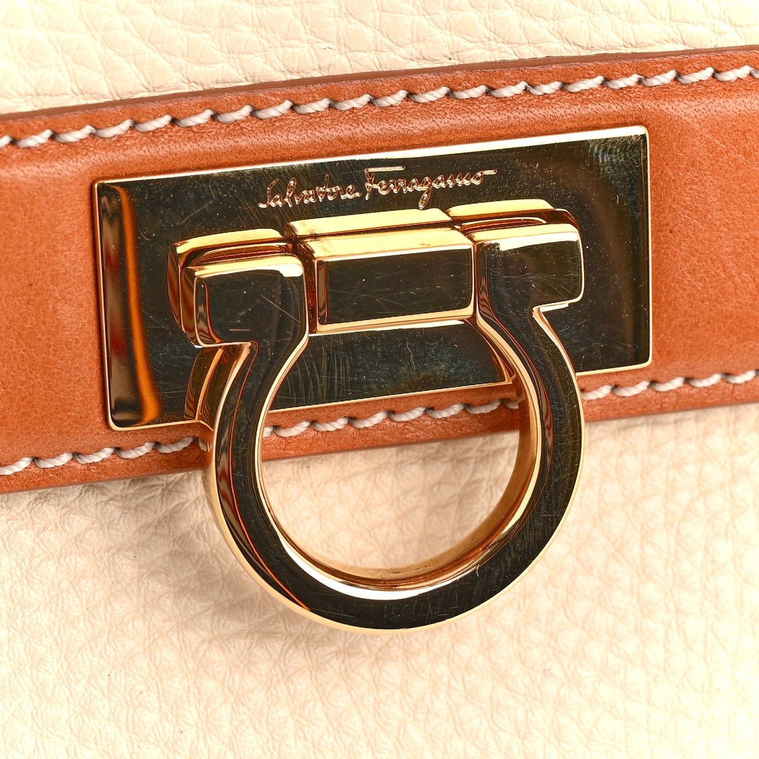 Salvatore Ferragamo Grained Calfskin Small Sofia Satchel White Brown 11 of 15