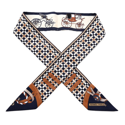 Hermes Silk Les Voitures Nouvelle Twilly Marine Caramel Black 1 of 4