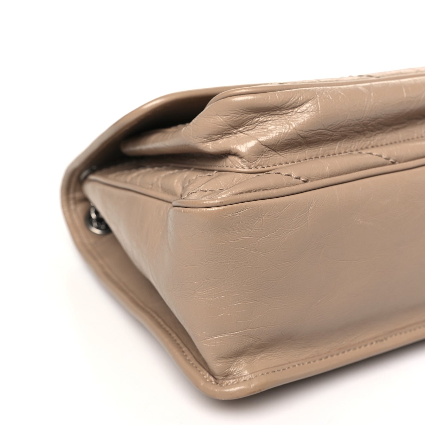 Crinkled Calfskin Matelasse Monogram Medium Niki Chain Satchel Gold Sand