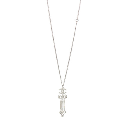 Chanel Crystal CC Bow Drop Necklace Silver 1 of 4