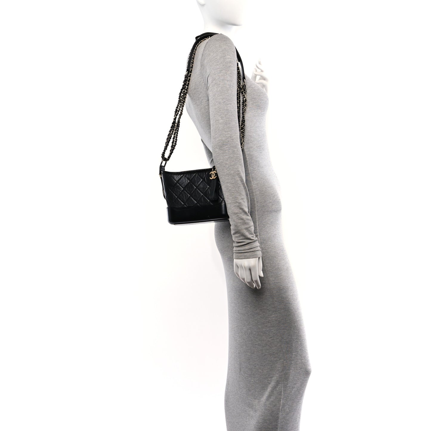 Aged Calfskin Quilted Small Gabrielle Hobo Black
