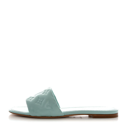 Louis Vuitton Lambskin Embossed Monogram Revival Flat Mules 40 Vert D'eau Green 1 of 9
