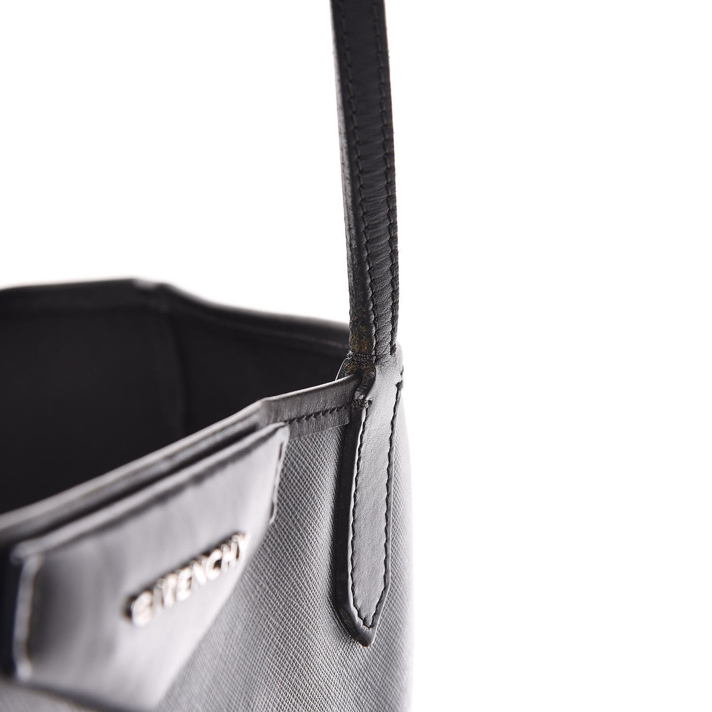 Textured Coated Canvas Madonna Print Large Antigona Tote Black