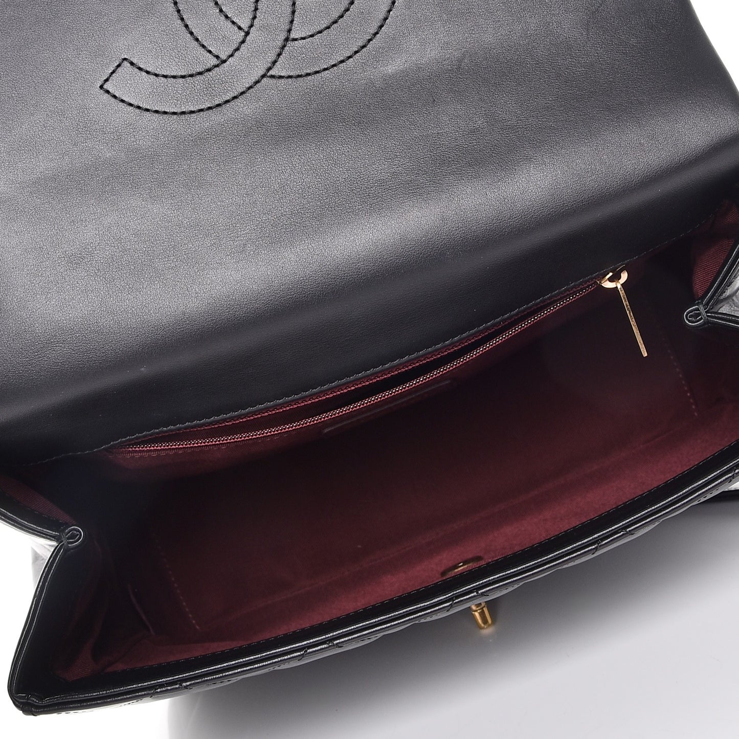 Calfskin Quilted Large Gold Bar Top Handle Flap Black