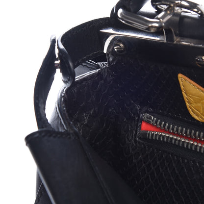 Fendi Vitello Seta Python Crocodile Monster Eyes Medium Peekaboo Iconic Satchel Black Girasole 10 of 11